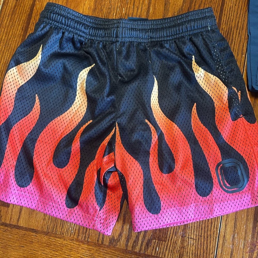 Overtime Men's Black and Red Flame Athletic Shorts